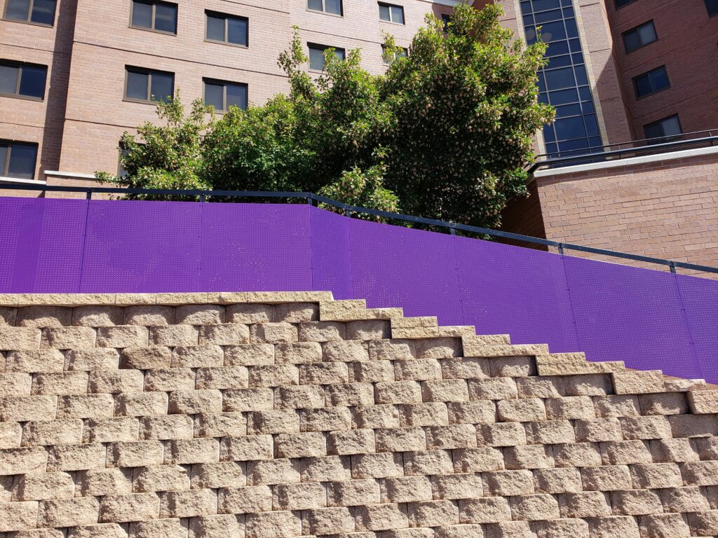 Nebula Fence , perforated fence , perforated metal , metal fence, metal fencing, perforated metal fencing, astro metal craft , nebula, stellarcraft, st thomas, purple fence , purple metal, painted metal