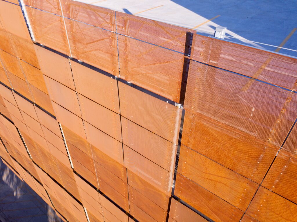 altair perforated panel, perforated metal, metal screen, weathering steel