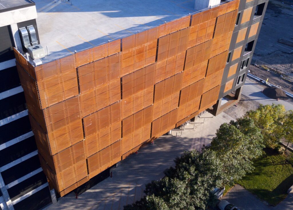 altair perforated panel, perforated metal, metal screen, weathering steel