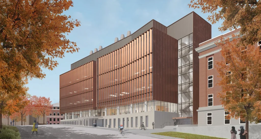 Architectural drawing of metal building perforated aluminum panel facade