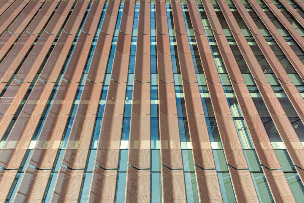 Installed Altair perforated aluminum panel facade on the University of Minnesota’s Fraser Hall during renovation.