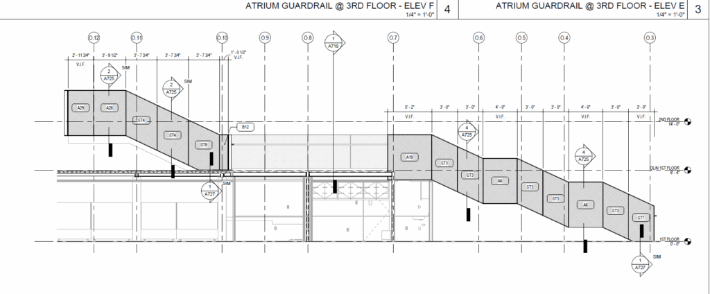 Staircase drawing for perforated guardrail installation