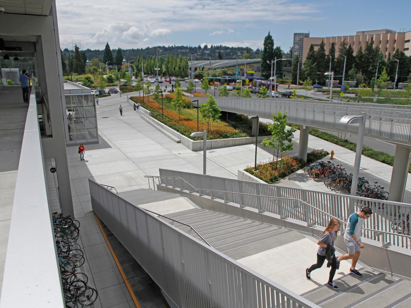 University of Washington Station Bridge Railings top of staairs