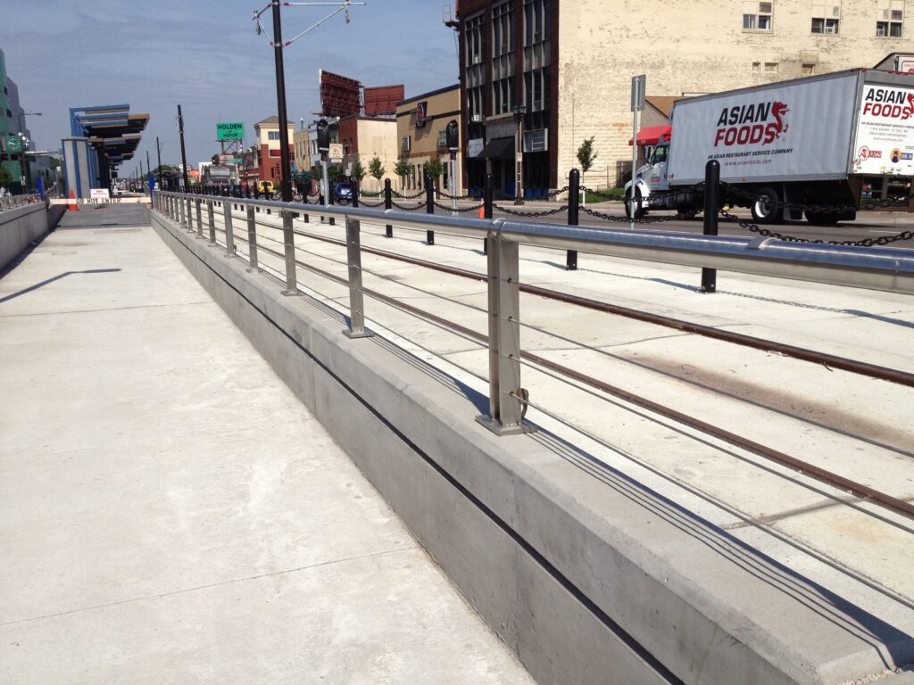 light rail transportation station cable railing
