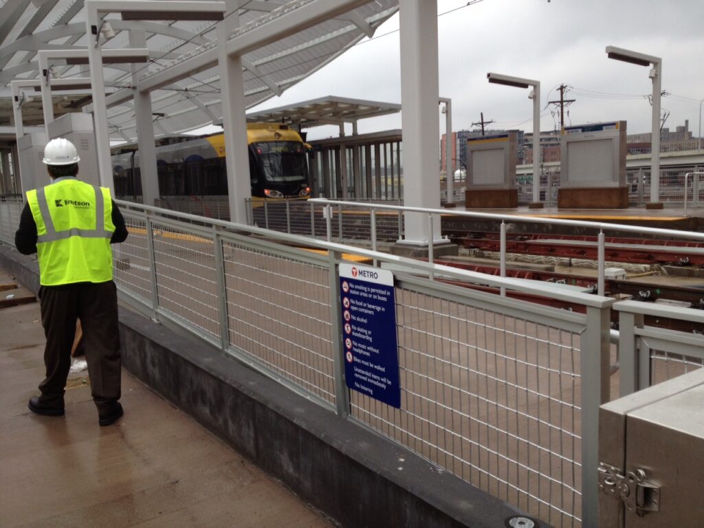 metro transit wire mesh railing installed