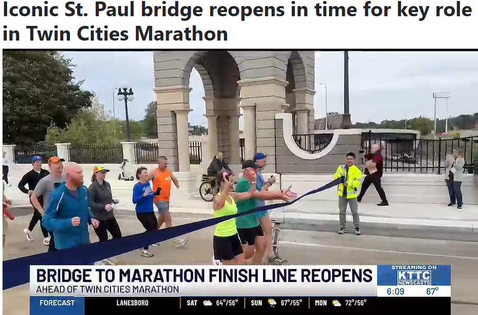news story of Minnesota Department of Transportation (MnDOT) reopening John Ireland Boulevard Bridge in St. Paul, Minnesota