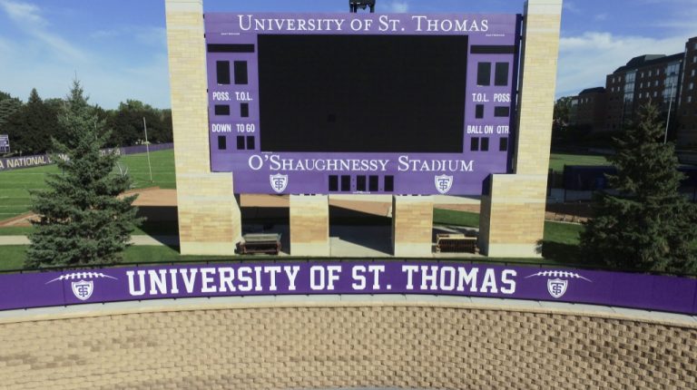 stellarcraft nebula perforated metal fence at the university of st.thomas stadium