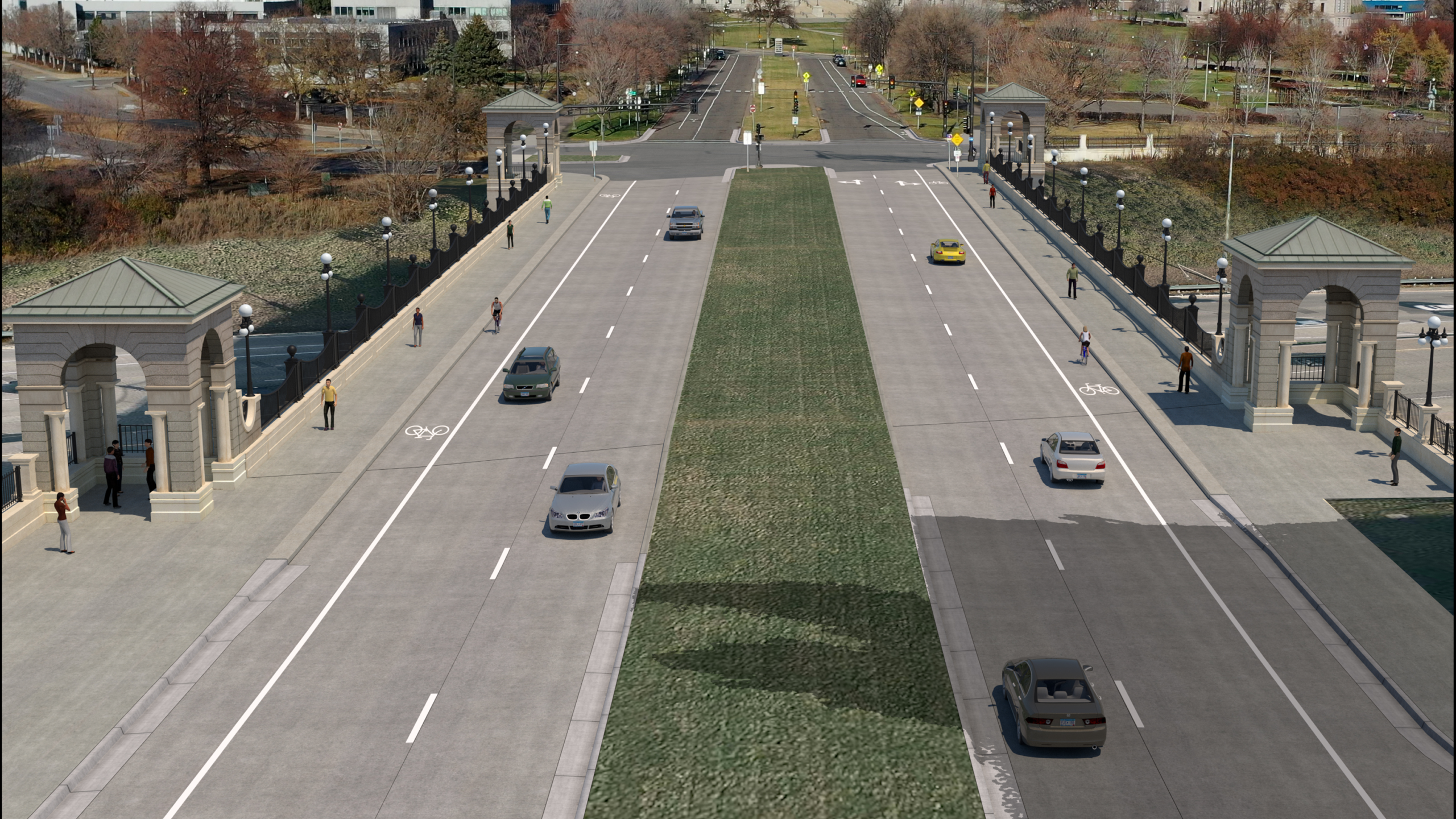 rendering of proposed Minnesota Department of Transportation (MnDOT) bridge renovation with steel pedestals as decorative metal